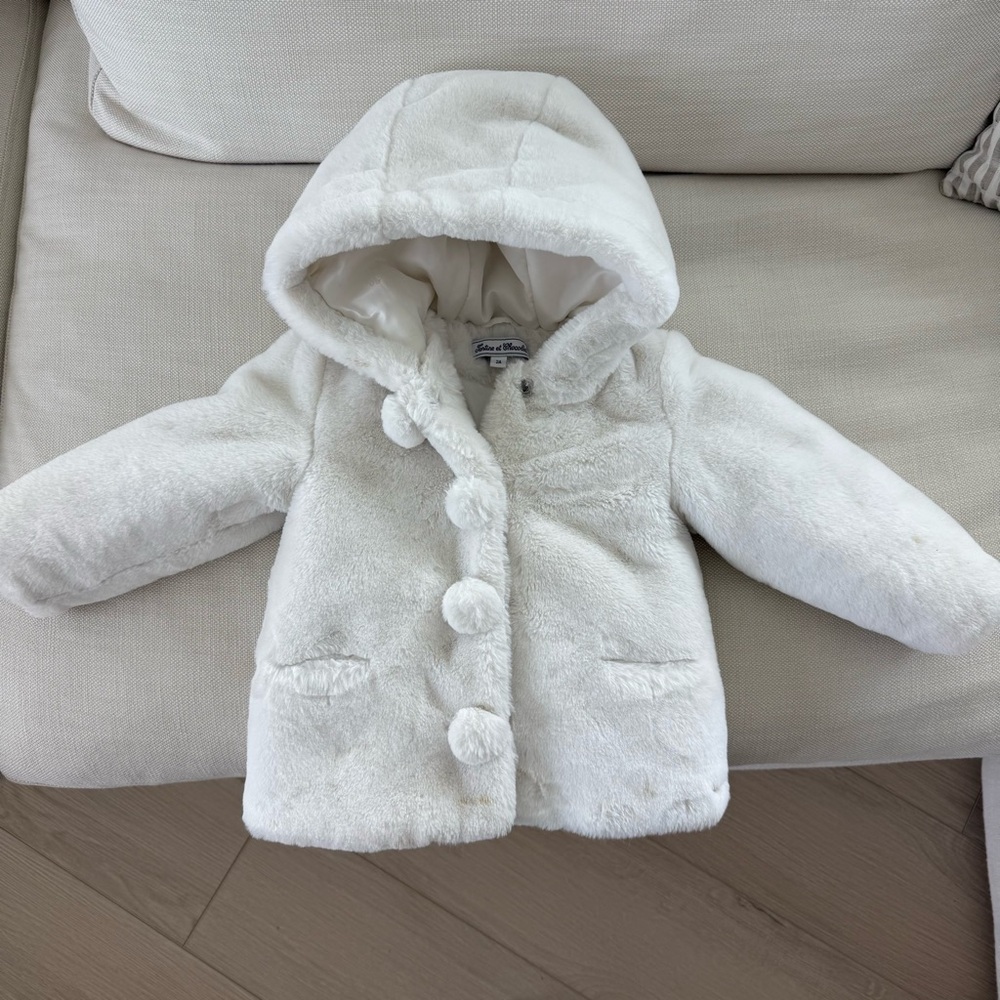 Tartine et Chocolat, Cream Faux Fur Jacket 2T